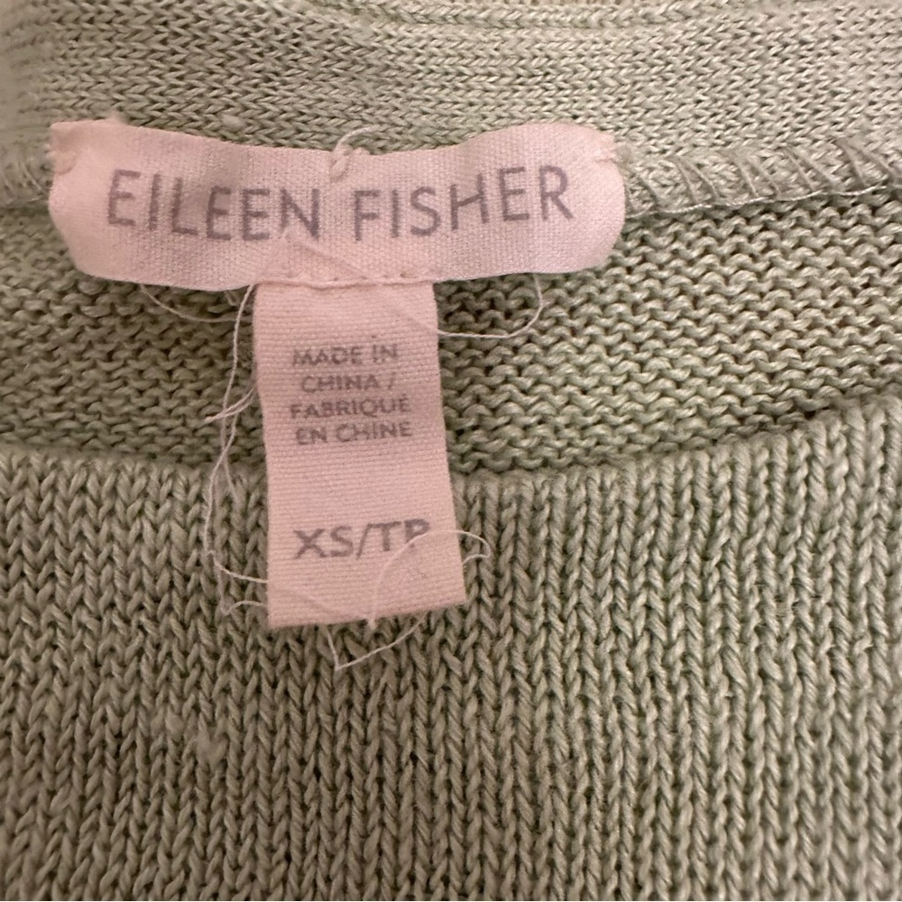 Eileen Fisher Sweater Organic Linen Tie-Cuff Light Green Women’s Sz XS # - Picture 3 of 12